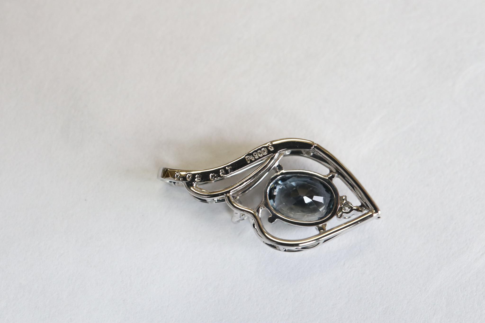 ブルーイッシュグレースピネル　森羅スタンダードタイプ　スターダスト梨地ペンダントトップ　プラチナ９００ | 15枚目