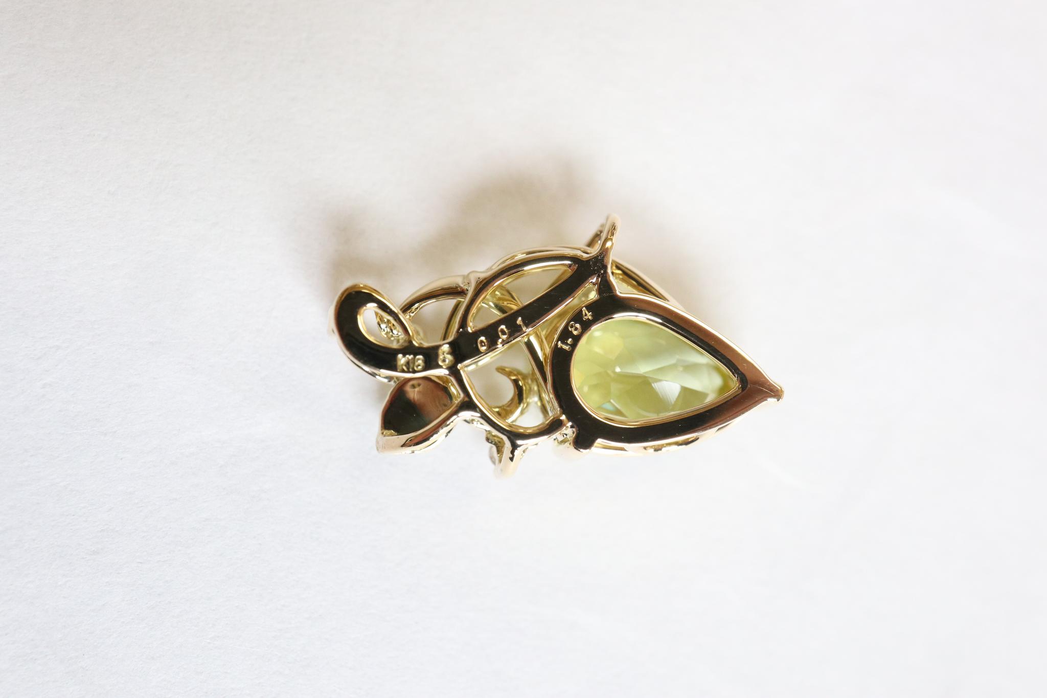 スフェーン1.84カラット　草と葉っぱ　ペンダントトップ１８金イエローゴールド　ダイヤモンド入り | 17枚目
