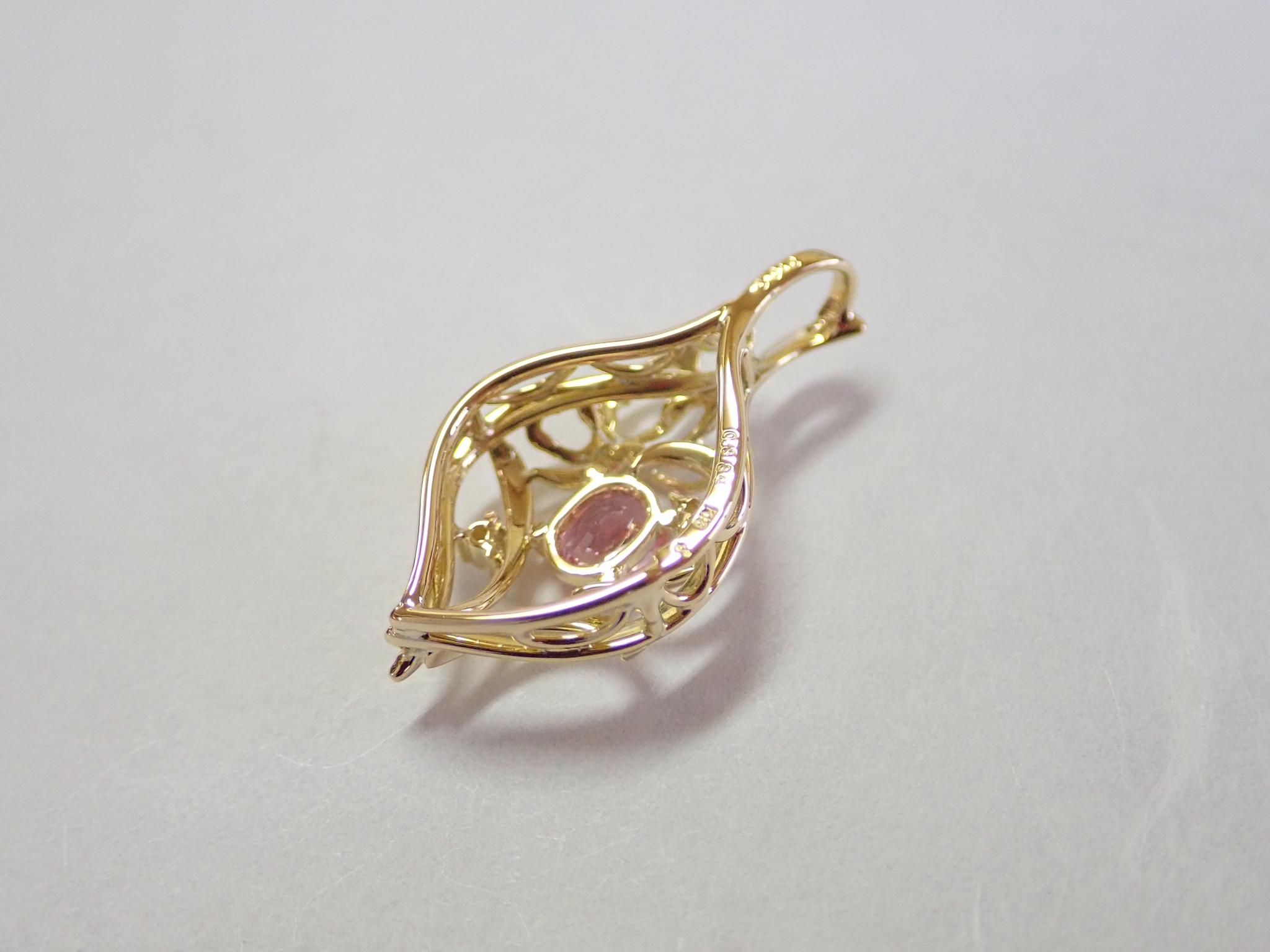 パパラチャサファイア（鑑別書付）「草原の景色」　ペンダントトップ　K18イエローゴールド　ダイヤモンド入り | 17枚目