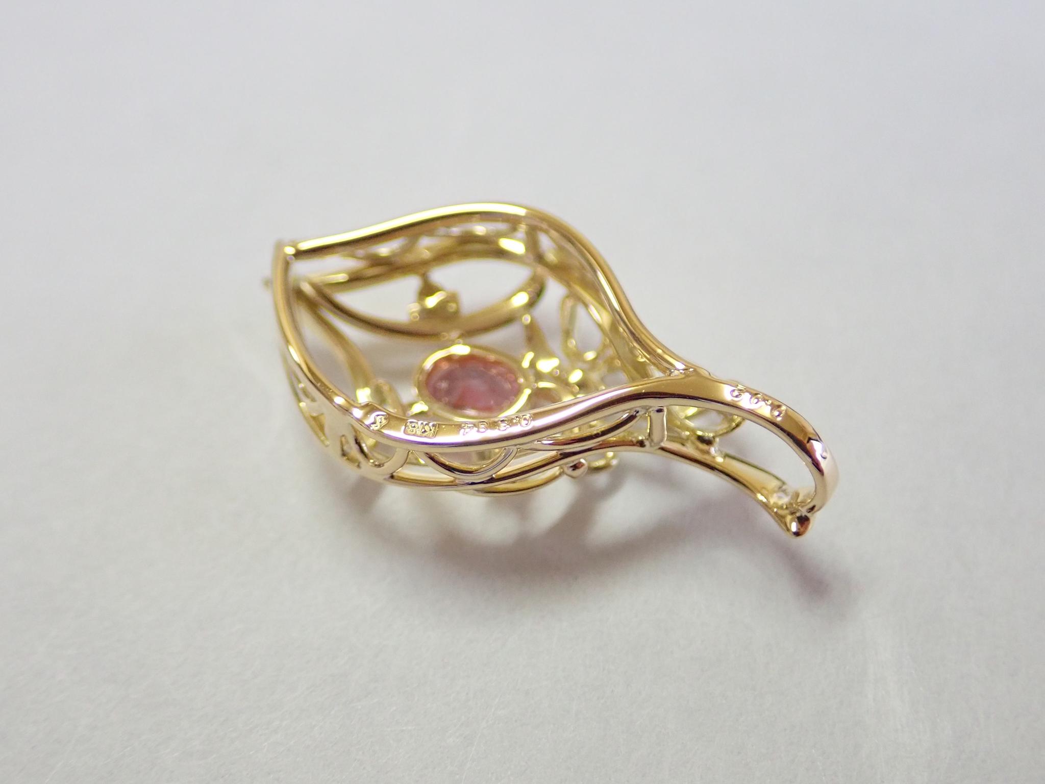 パパラチャサファイア（鑑別書付）「草原の景色」　ペンダントトップ　K18イエローゴールド　ダイヤモンド入り | 18枚目