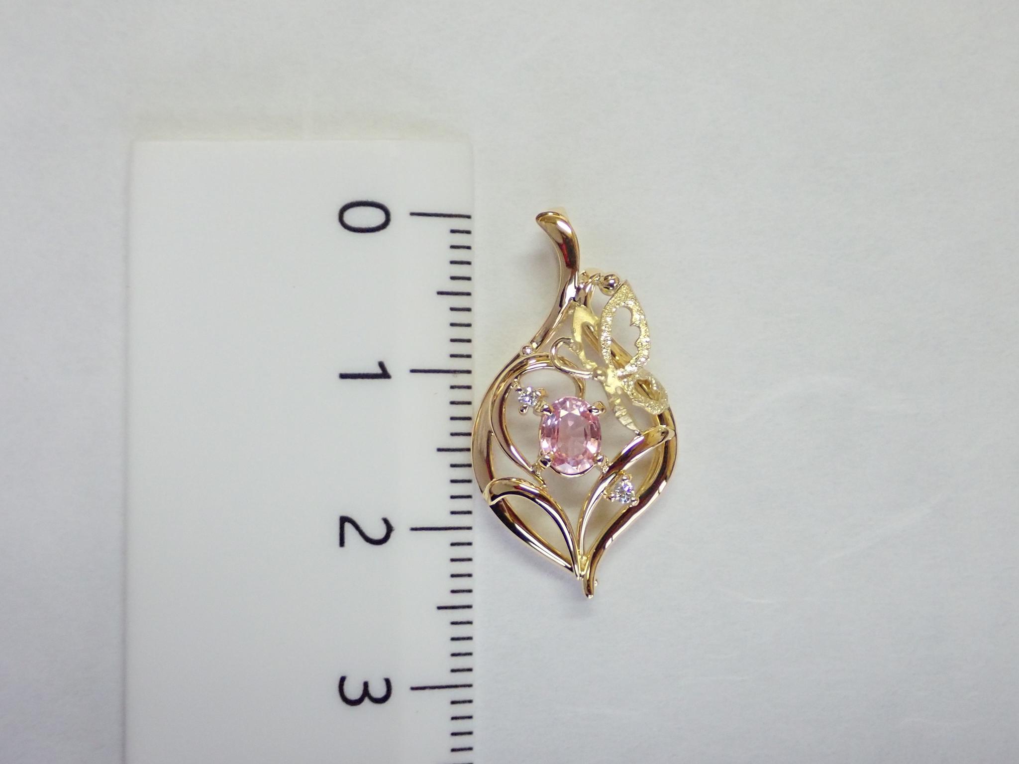 パパラチャサファイア（鑑別書付）「草原の景色」　ペンダントトップ　K18イエローゴールド　ダイヤモンド入り | 19枚目