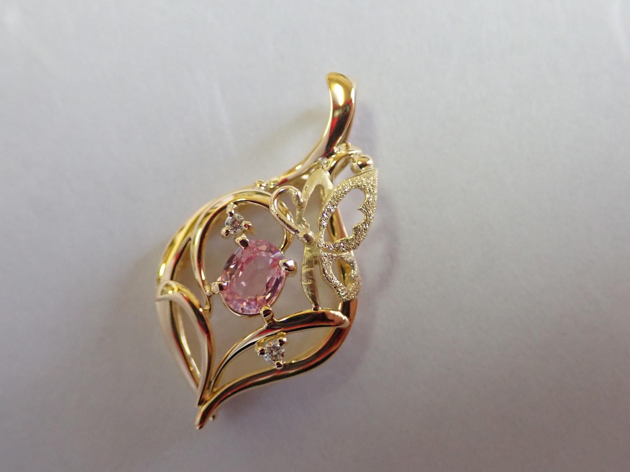 パパラチャサファイア（鑑別書付）「草原の景色」　ペンダントトップ　K18イエローゴールド　ダイヤモンド入り | 13枚目