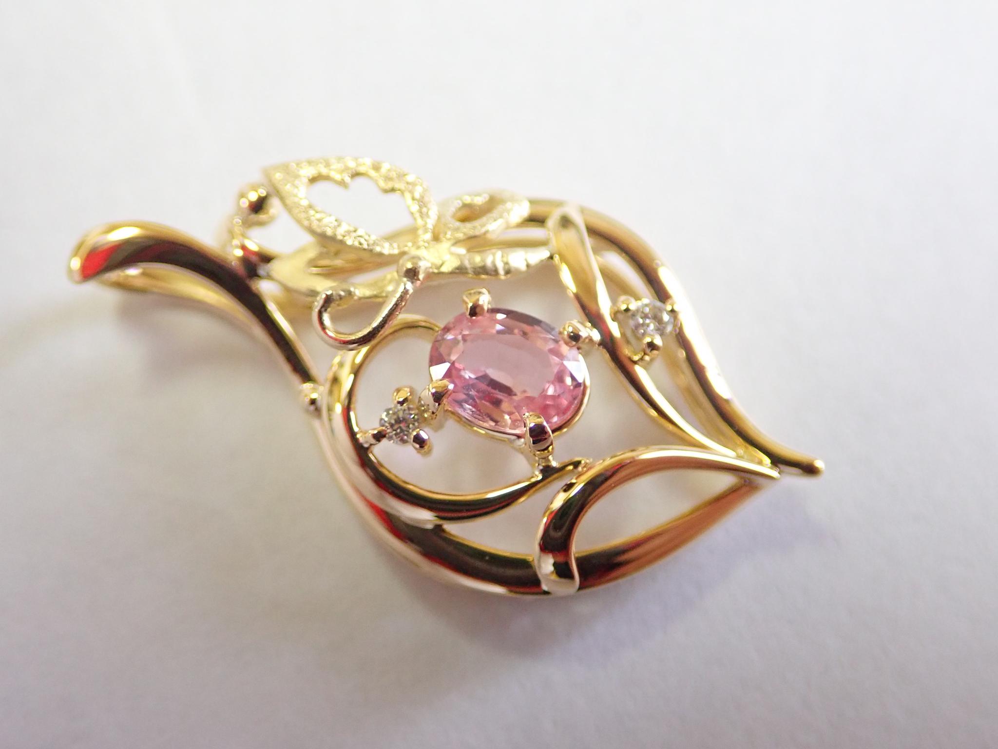 パパラチャサファイア（鑑別書付）「草原の景色」　ペンダントトップ　K18イエローゴールド　ダイヤモンド入り | 14枚目