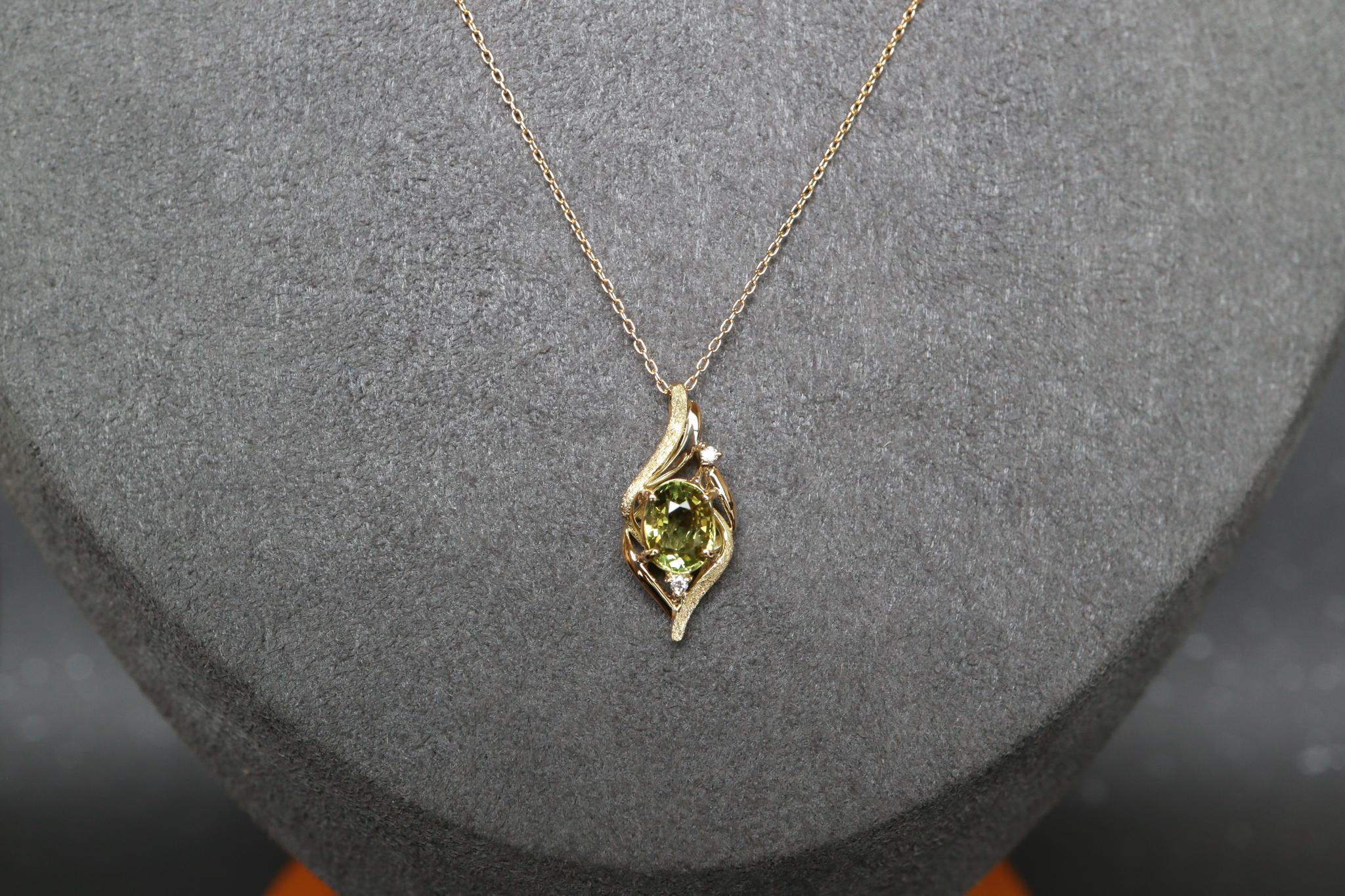 クリソベリル１カラットアップ　スターダスト梨地　森羅スタンダードペンダントトップ１８金イエローゴールド　ダイヤモンド入り | 2枚目