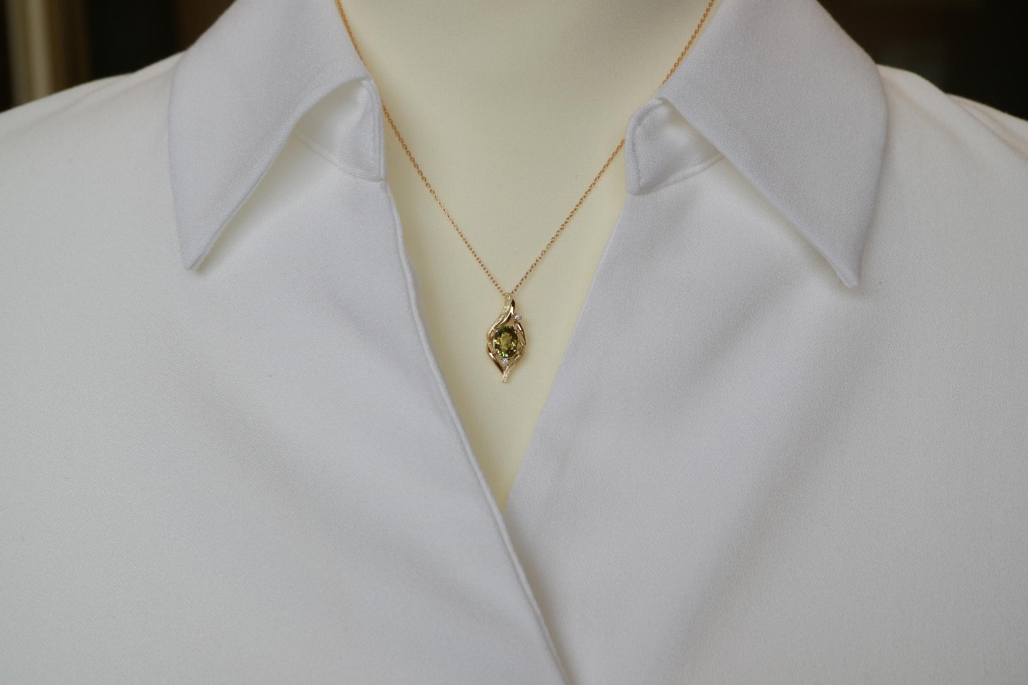 クリソベリル１カラットアップ　スターダスト梨地　森羅スタンダードペンダントトップ１８金イエローゴールド　ダイヤモンド入り | 6枚目