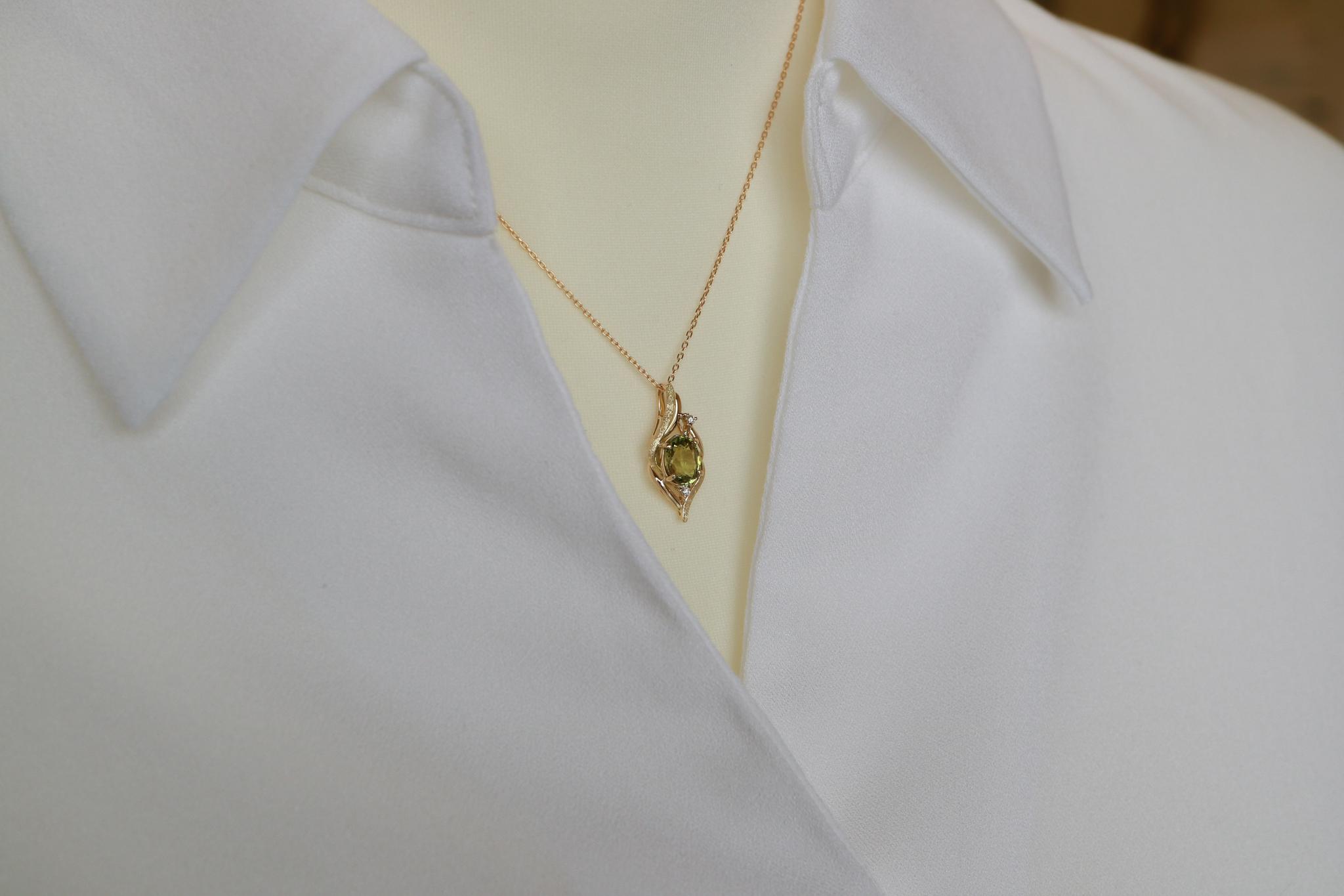 クリソベリル１カラットアップ　スターダスト梨地　森羅スタンダードペンダントトップ１８金イエローゴールド　ダイヤモンド入り | 7枚目