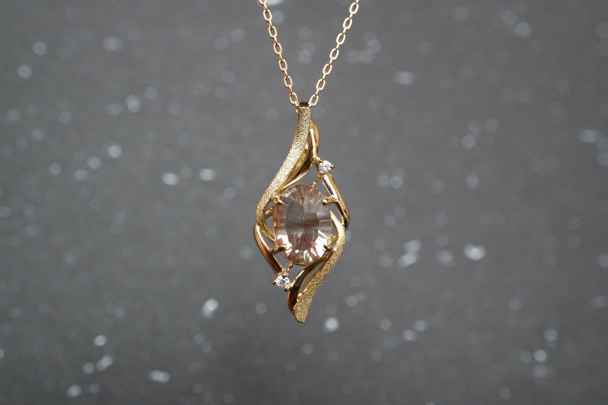 オレゴンサンストーン　コンケーブカット　スターダスト梨地　森羅スタンダードペンダントトップ１８金イエローゴールド