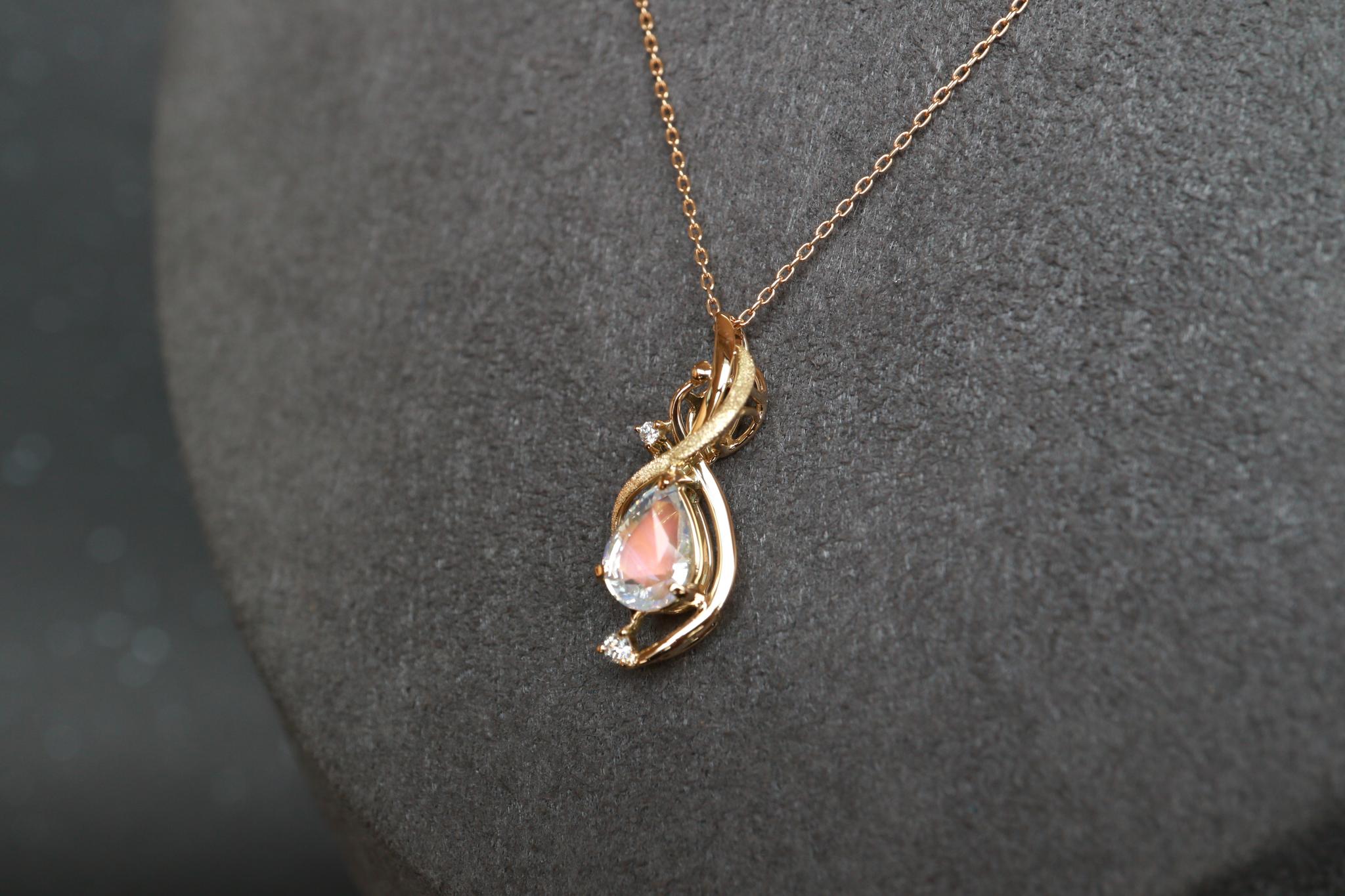 レインボーラブラドライト　スターダスト梨地　天女の羽衣ペンダントトップ１８金イエローゴールド　ダイヤモンド入り | 3枚目