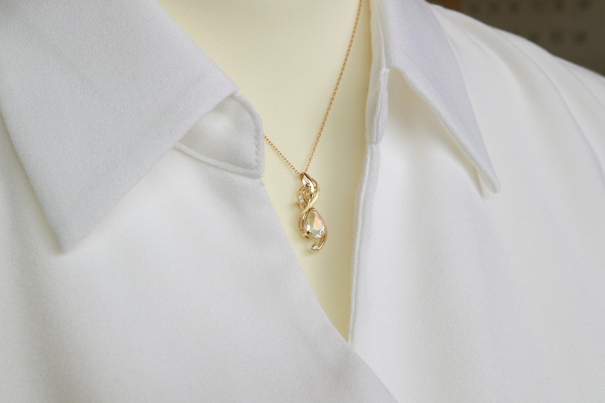 レインボーラブラドライト　スターダスト梨地　天女の羽衣ペンダントトップ１８金イエローゴールド　ダイヤモンド入り | 5枚目