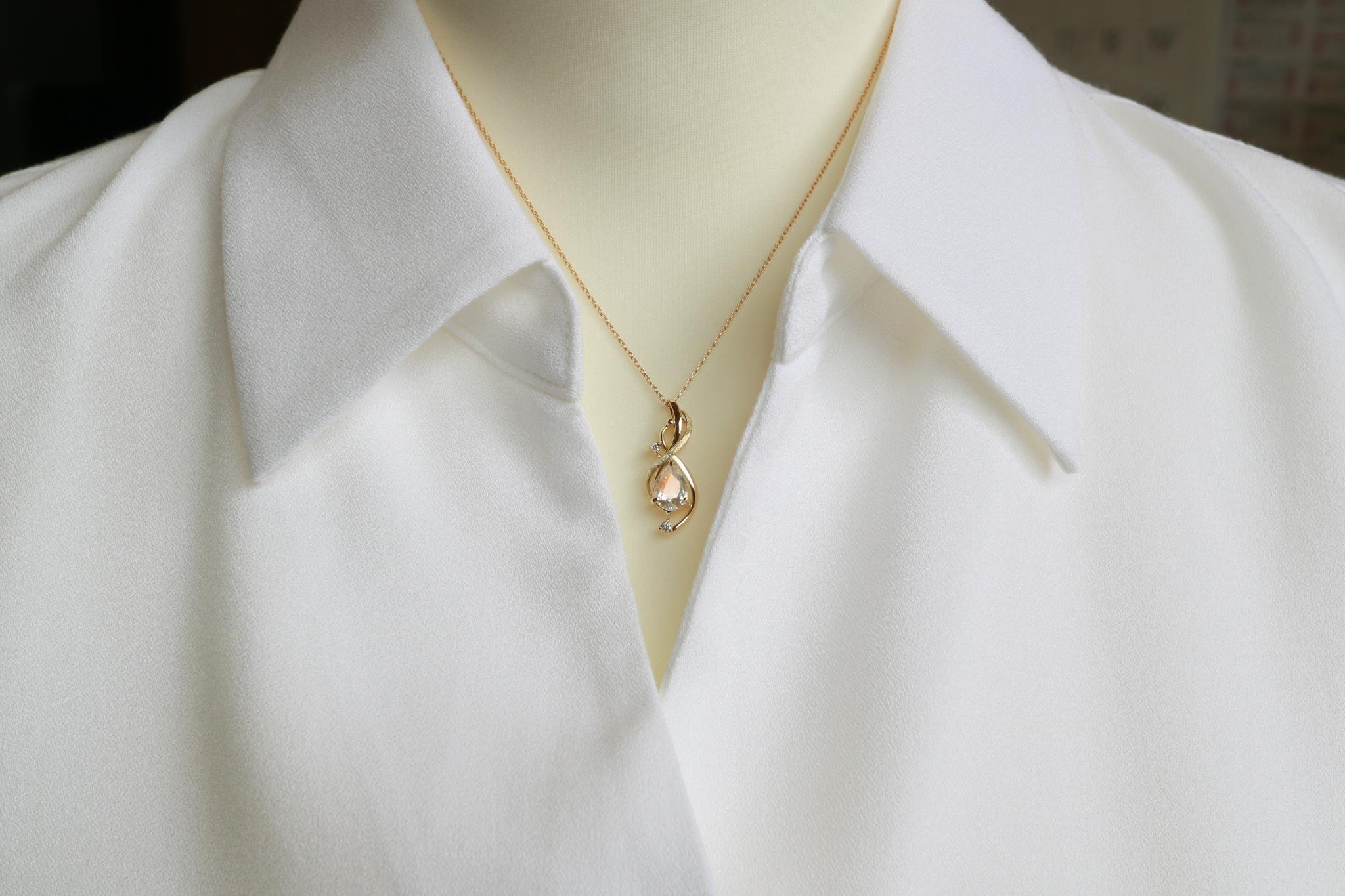 レインボーラブラドライト　スターダスト梨地　天女の羽衣ペンダントトップ１８金イエローゴールド　ダイヤモンド入り | 6枚目