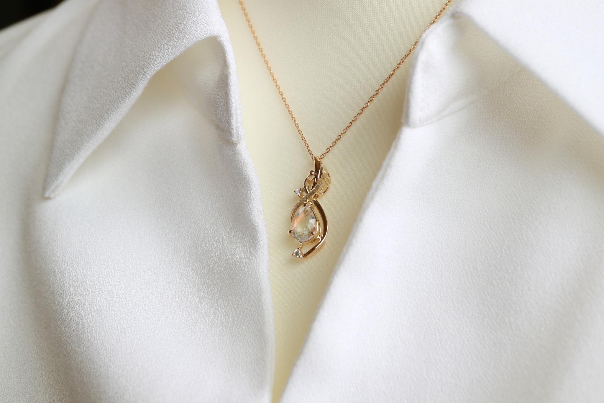 レインボーラブラドライト　スターダスト梨地　天女の羽衣ペンダントトップ１８金イエローゴールド　ダイヤモンド入り | 7枚目