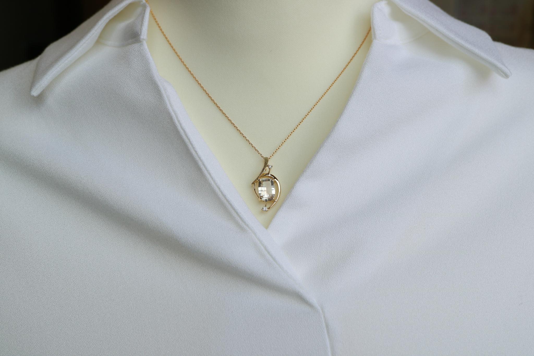 オレゴンサンストーン　クッションカット　シンプルスターダスト梨地　森羅スタンダードペンダントトップ１８金イエローゴールド | 5枚目