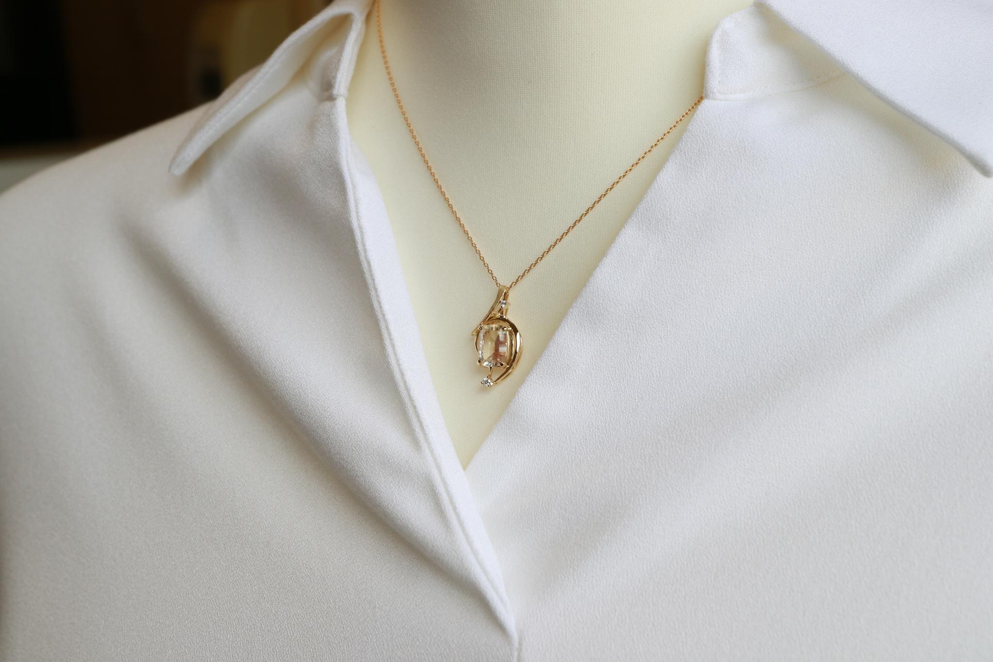 オレゴンサンストーン　クッションカット　シンプルスターダスト梨地　森羅スタンダードペンダントトップ１８金イエローゴールド | 7枚目