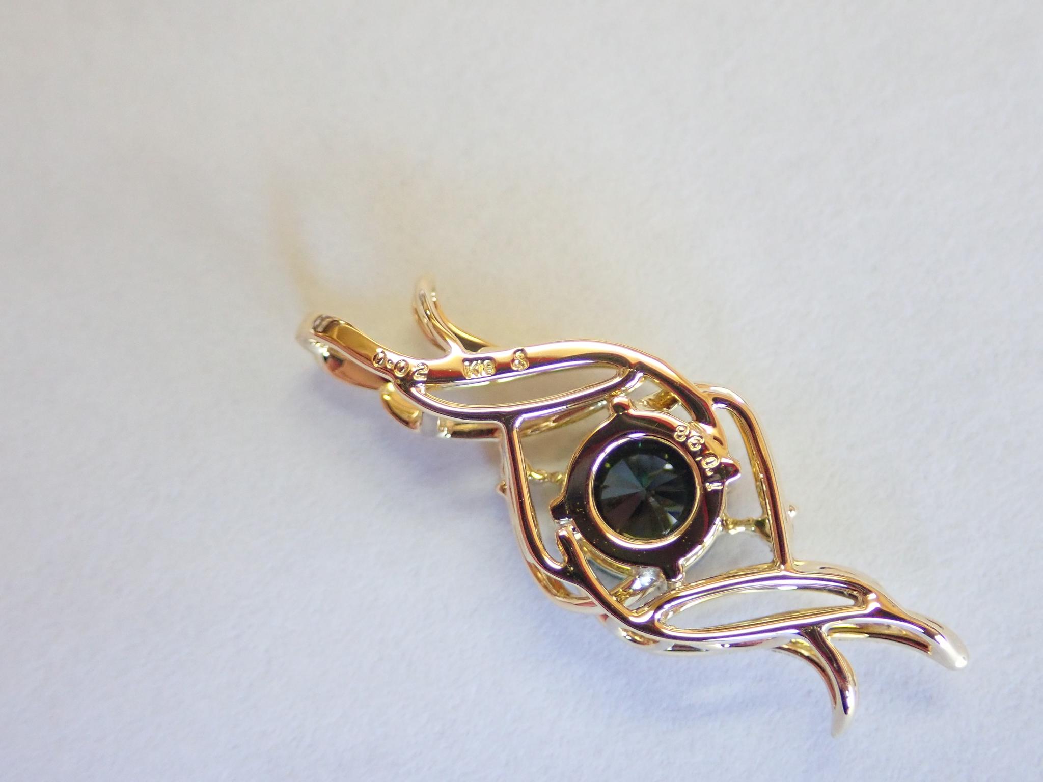 サファイア（ティールカラー）１カラットアップ　ソーティング付き　スターダスト梨地　ペンダントトップ１８金イエローゴールド | 13枚目