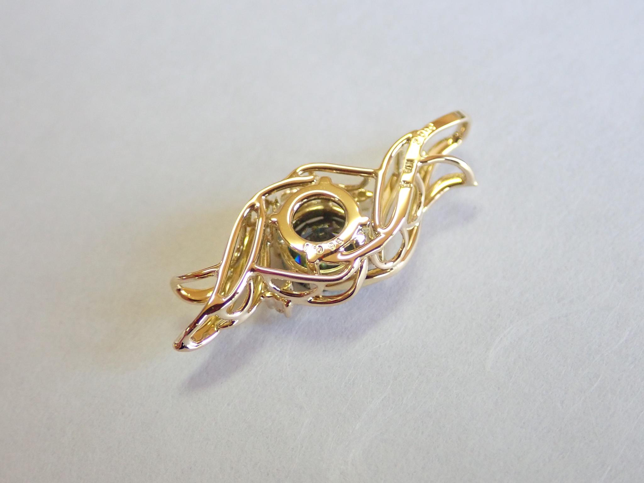 サファイア（ティールカラー）１カラットアップ　ソーティング付き　スターダスト梨地　ペンダントトップ１８金イエローゴールド | 16枚目