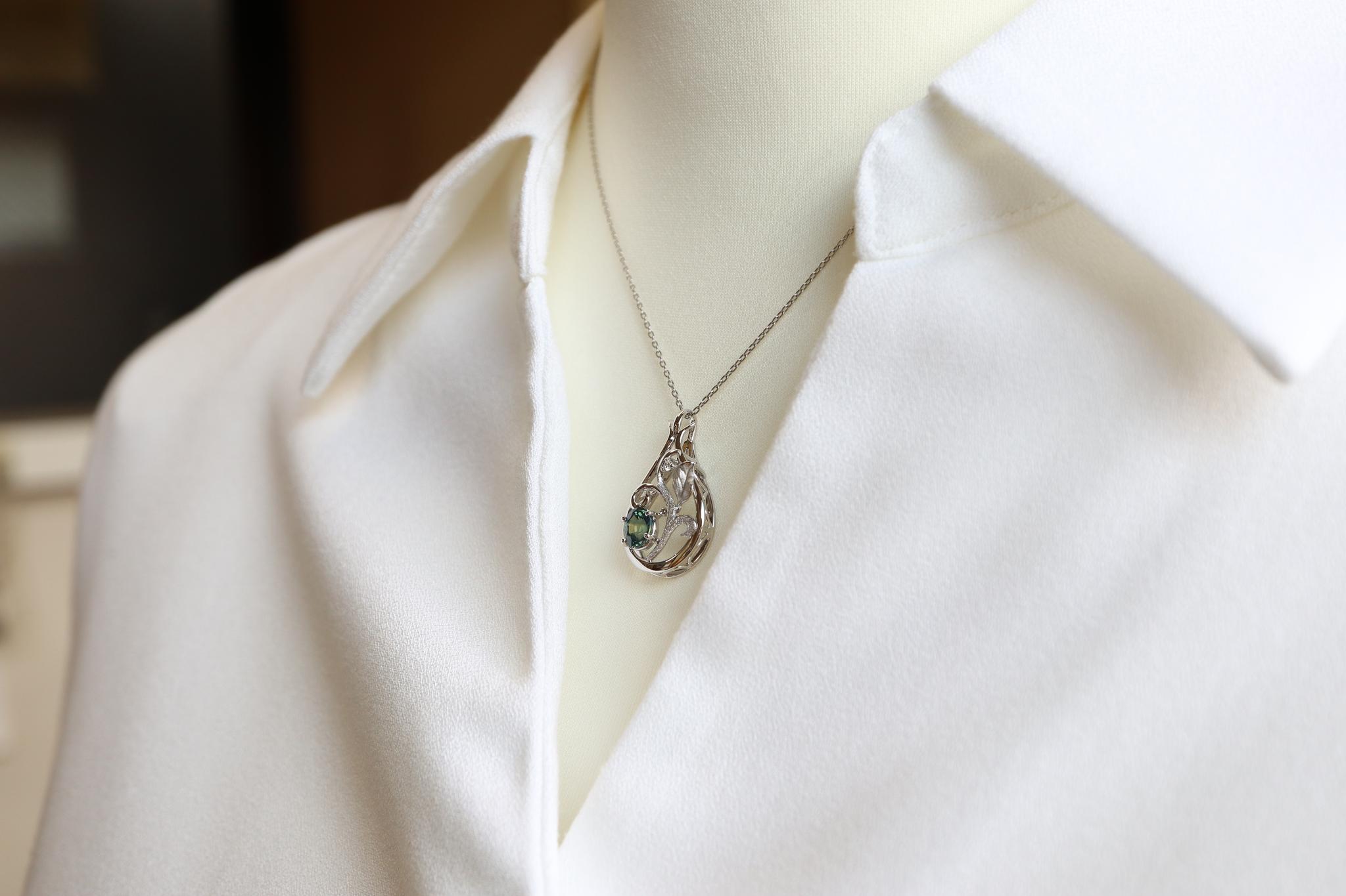 ティールサファイア　「実りのサファイア」　　スターダスト梨地ペンダントトップ　プラチナ９００　ダイヤモンド入り | 6枚目