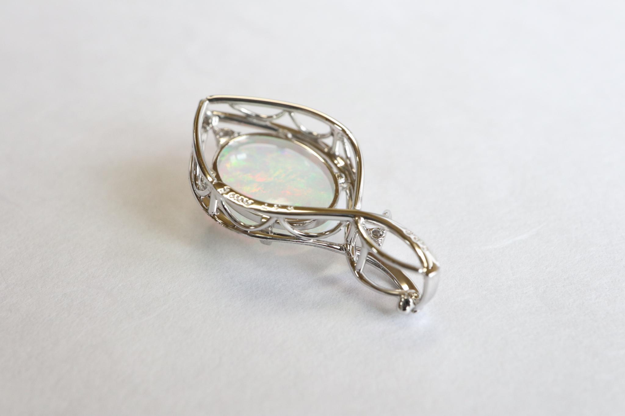 オパール　2カラットアップ　シンプルスターダスト梨地ペンダントトップ　プラチナ９００　ダイヤモンド入り | 18枚目