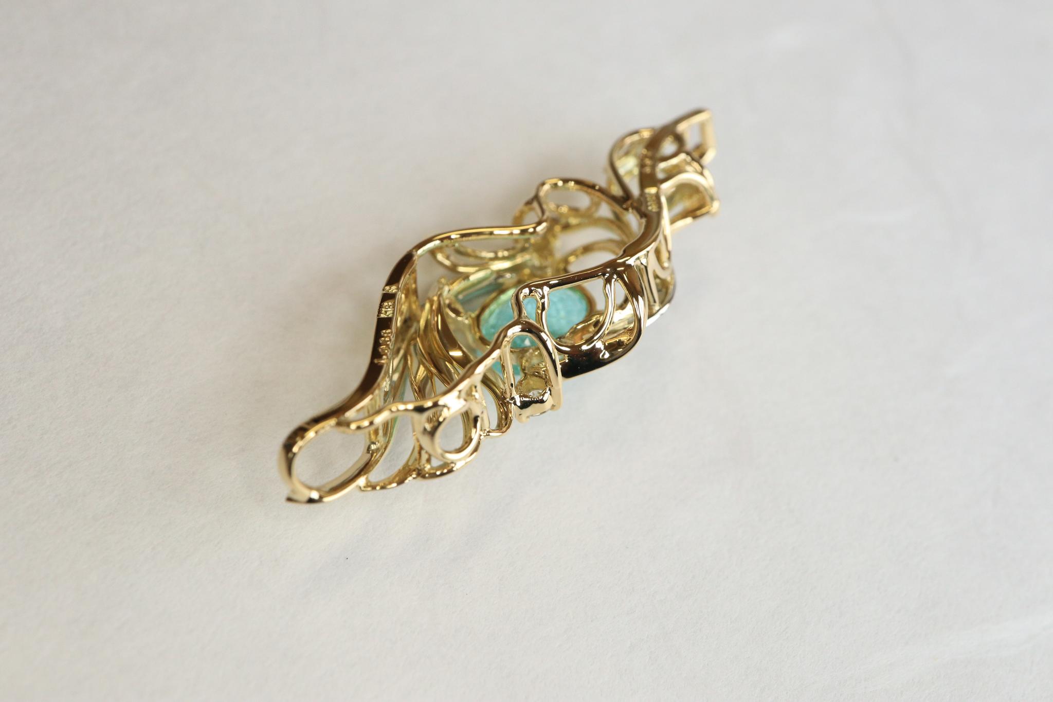 パライバトルマリン１カラットアップ　「火の鳥」　ペンダントトップ　イエローゴールド、プラチナコンビ　ダイヤモンド入り | 13枚目