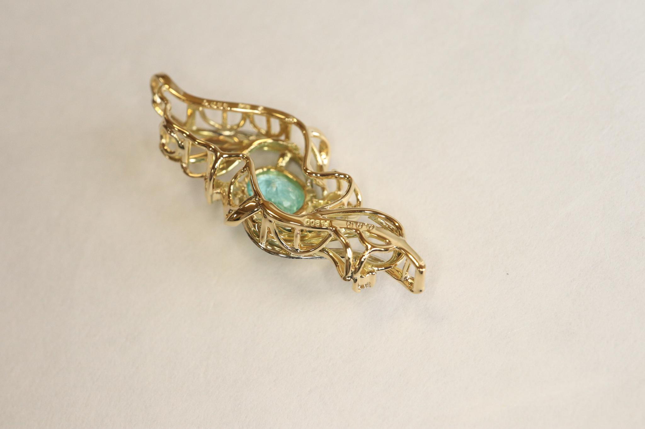 パライバトルマリン１カラットアップ　「火の鳥」　ペンダントトップ　イエローゴールド、プラチナコンビ　ダイヤモンド入り | 14枚目