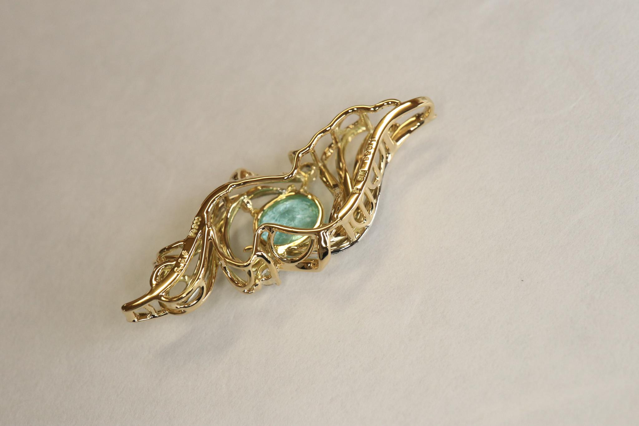 パライバトルマリン１カラットアップ　「火の鳥」　ペンダントトップ　イエローゴールド、プラチナコンビ　ダイヤモンド入り | 15枚目