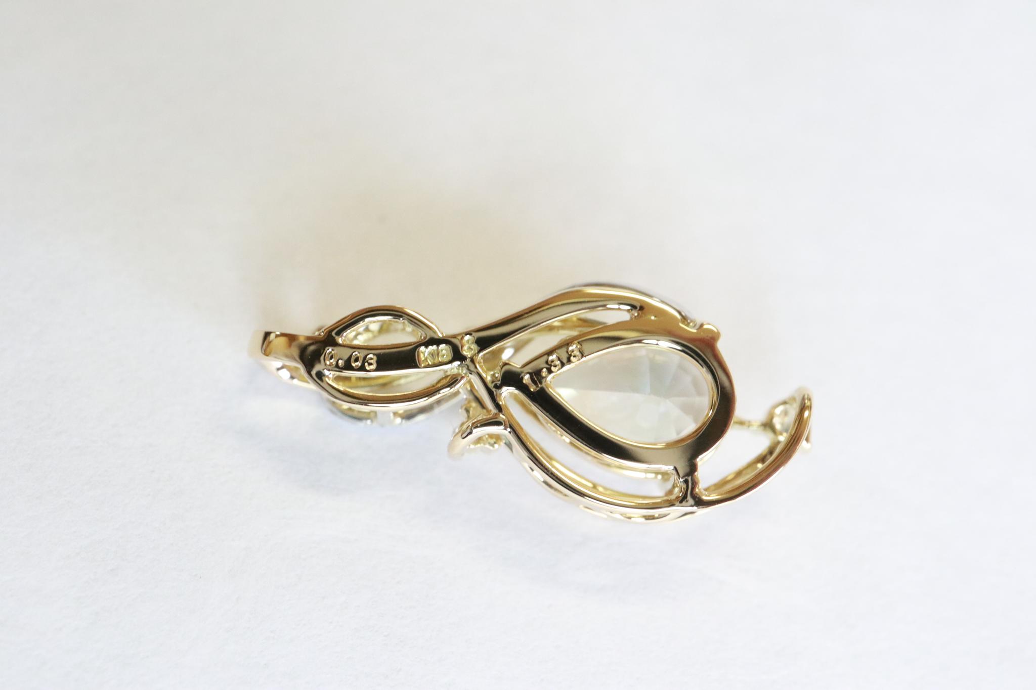 レインボーラブラドライト　天女の羽衣ペンダントトップ イエローゴールド プラチナコンビネーション　ダイヤモンド入り | 15枚目