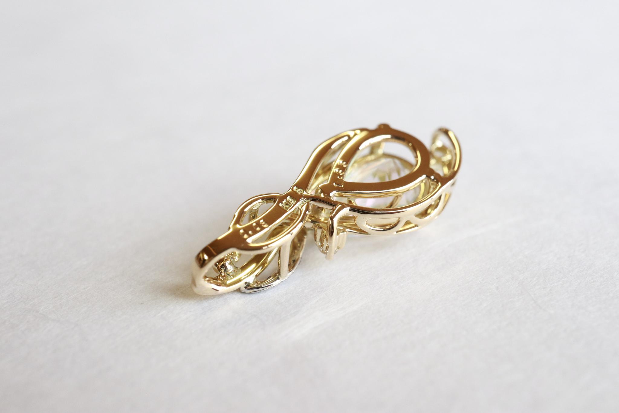 レインボーラブラドライト　天女の羽衣ペンダントトップ イエローゴールド プラチナコンビネーション　ダイヤモンド入り | 16枚目