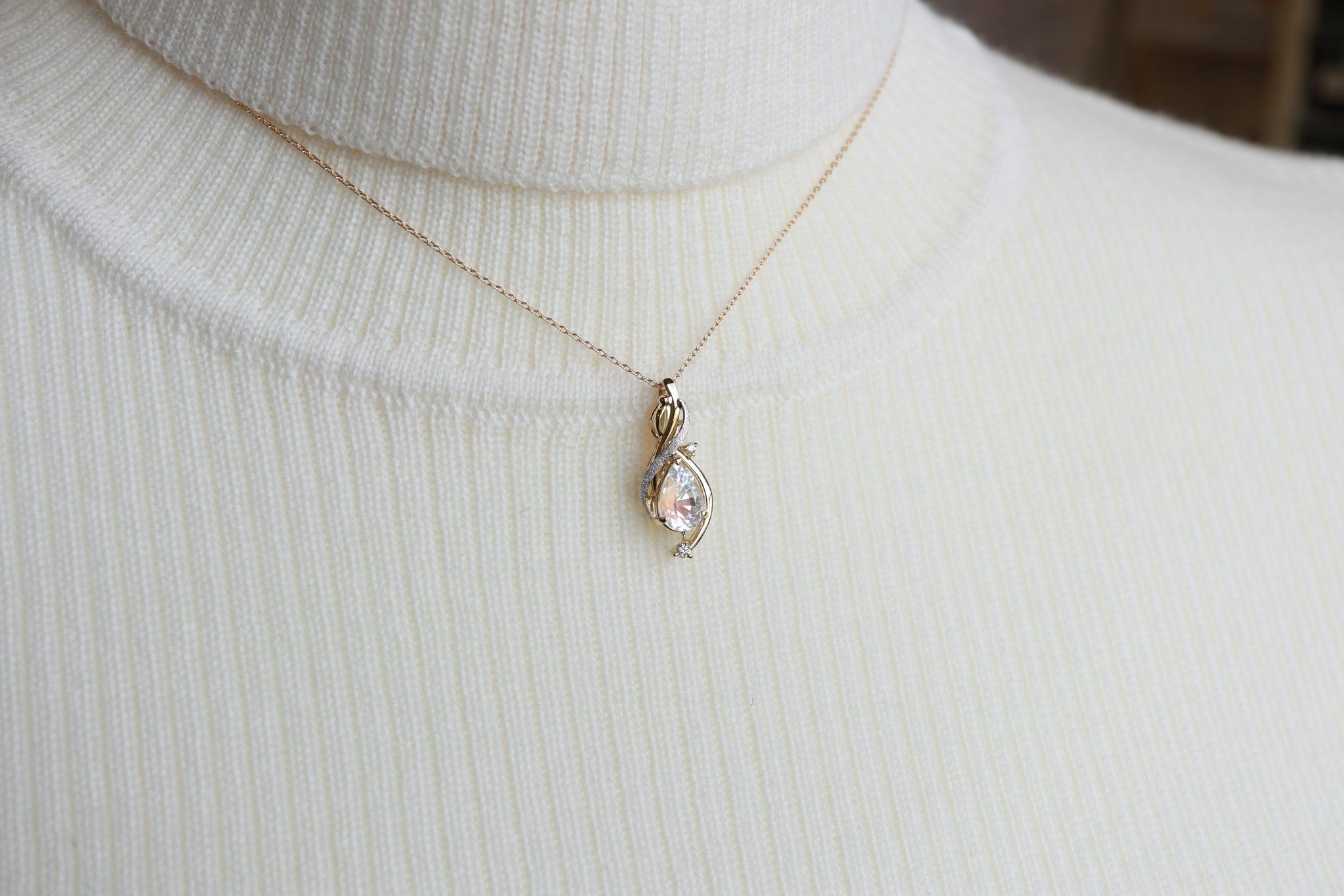 レインボーラブラドライト　天女の羽衣ペンダントトップ イエローゴールド プラチナコンビネーション　ダイヤモンド入り | 6枚目