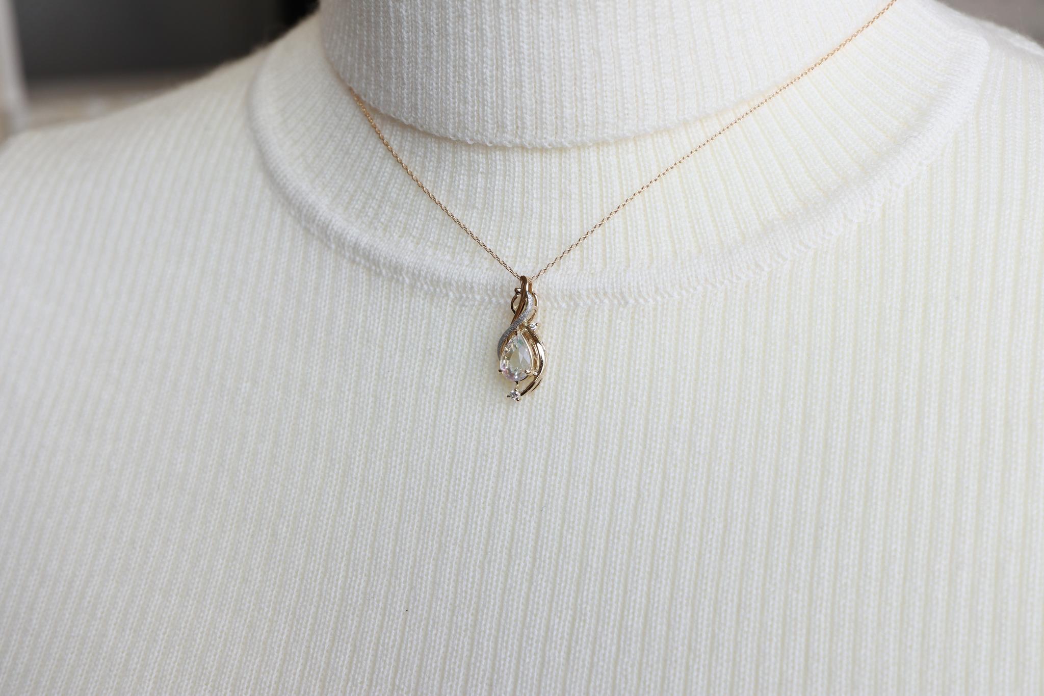 レインボーラブラドライト　天女の羽衣ペンダントトップ イエローゴールド プラチナコンビネーション　ダイヤモンド入り | 7枚目