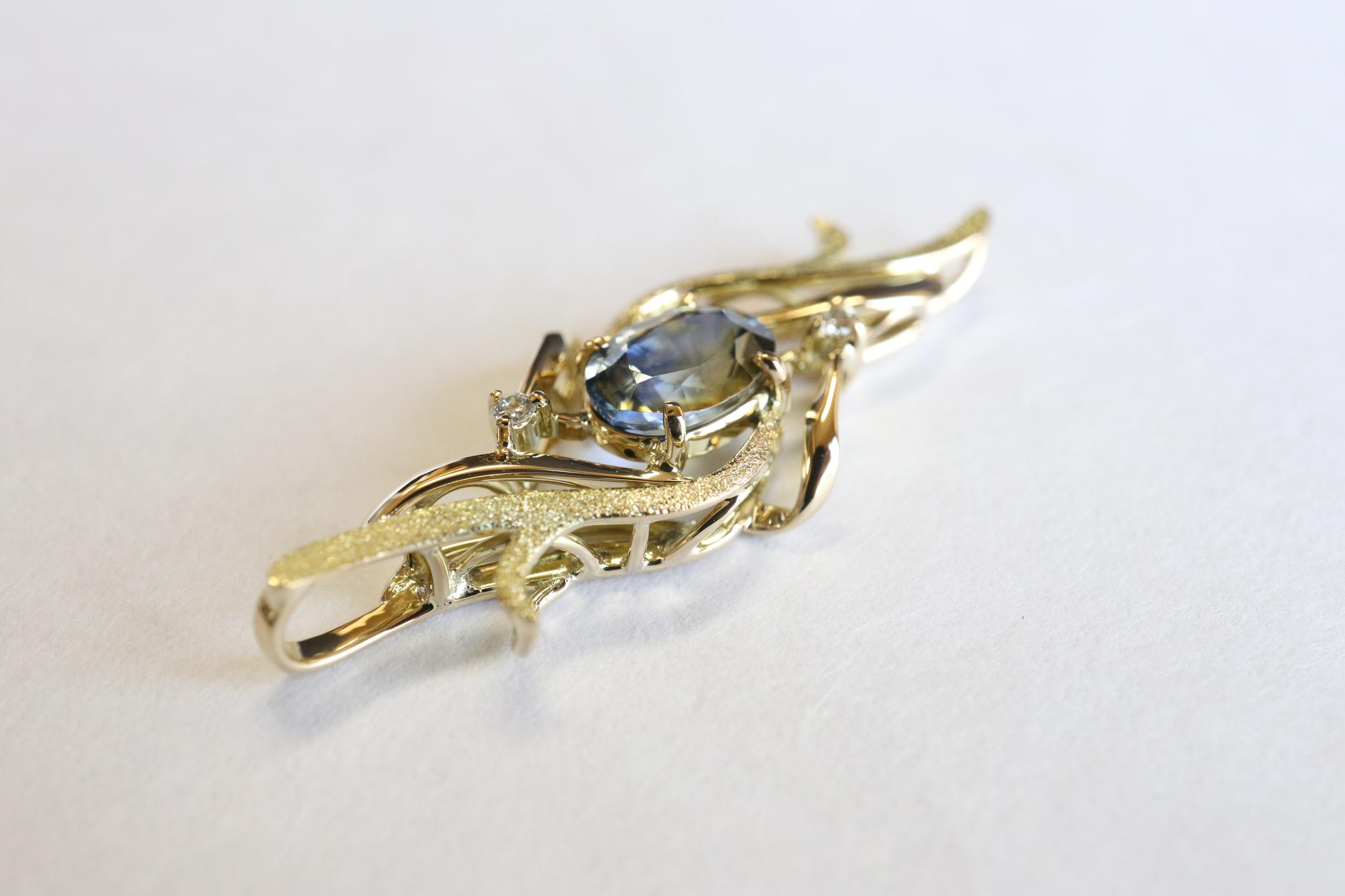 サファイア(ブルー&イエロー)「銀河」デザイン スターダスト梨地 ペンダントトップ18金イエローゴールド ダイヤ入り | 10枚目