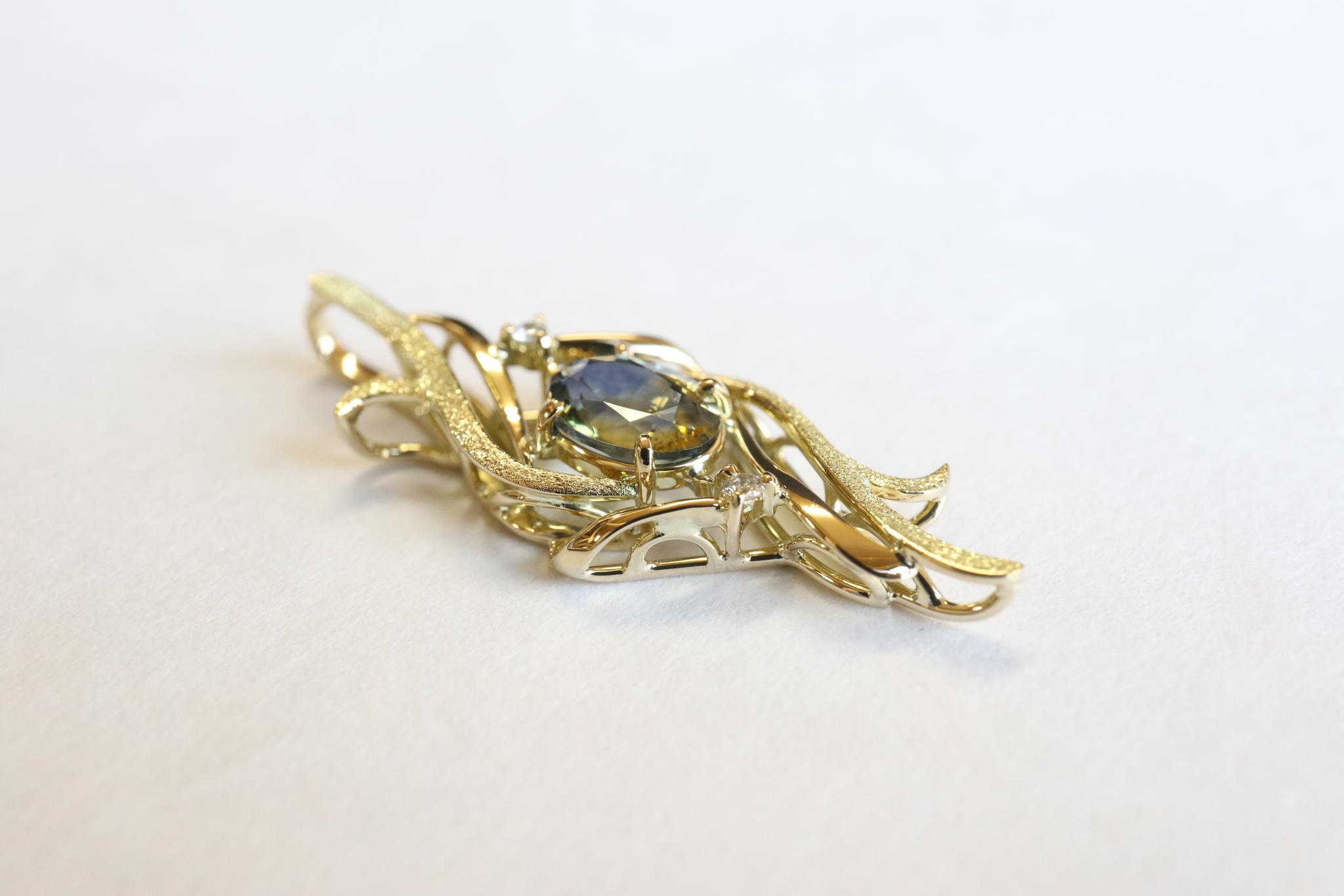 サファイア(ブルー&イエロー)「銀河」デザイン スターダスト梨地 ペンダントトップ18金イエローゴールド ダイヤ入り | 11枚目