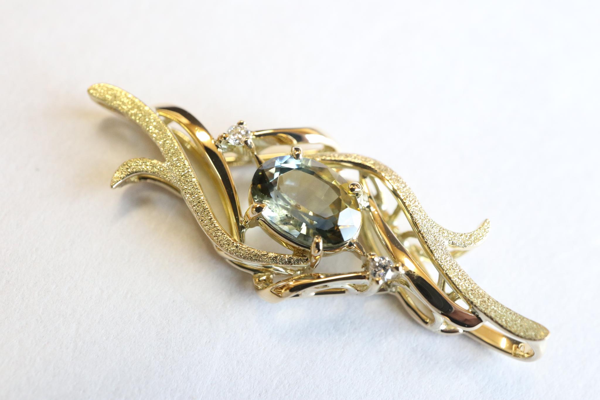 サファイア(ブルー&イエロー)「銀河」デザイン スターダスト梨地 ペンダントトップ18金イエローゴールド ダイヤ入り | 14枚目