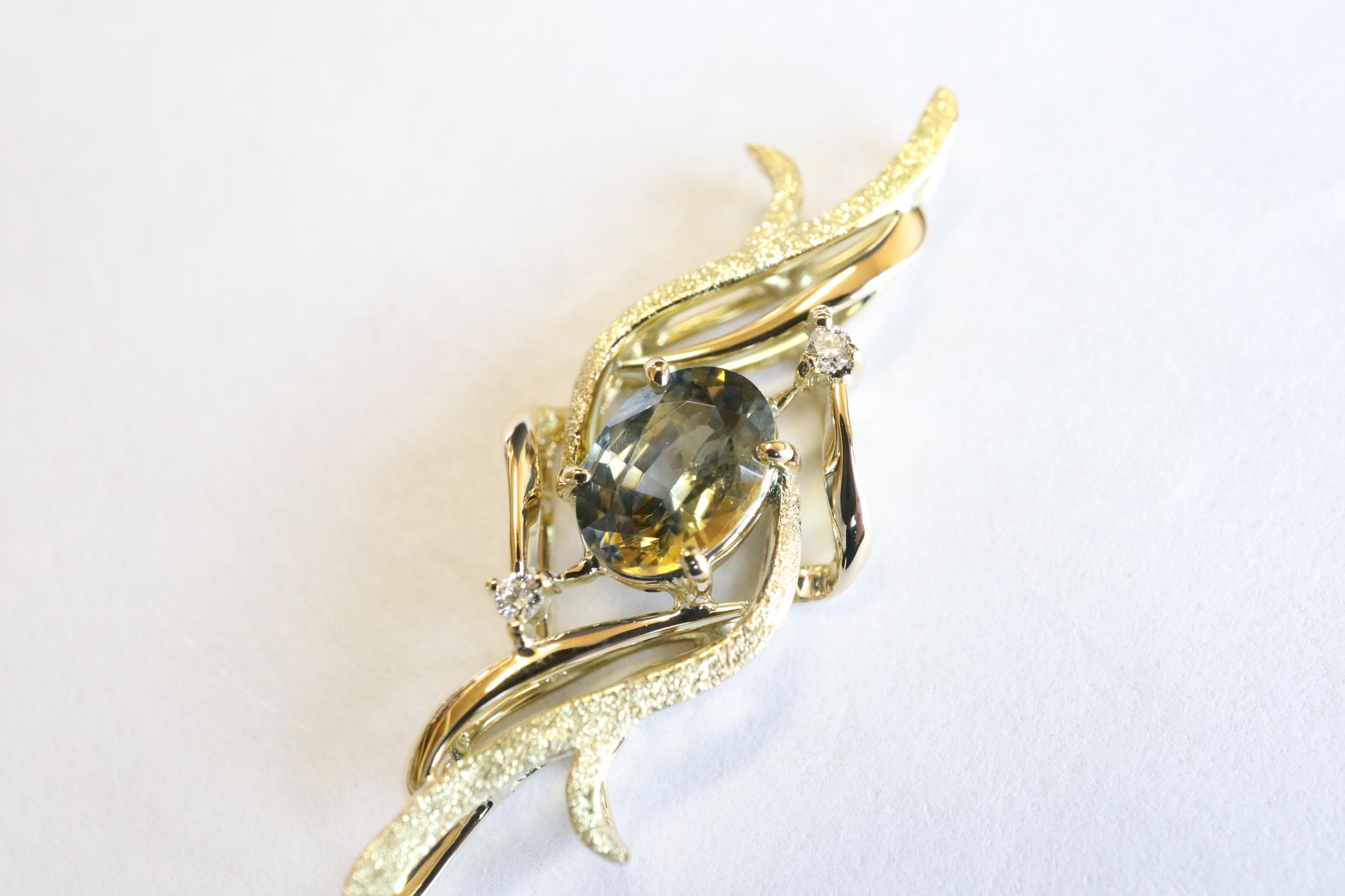 サファイア(ブルー&イエロー)「銀河」デザイン スターダスト梨地 ペンダントトップ18金イエローゴールド ダイヤ入り | 15枚目