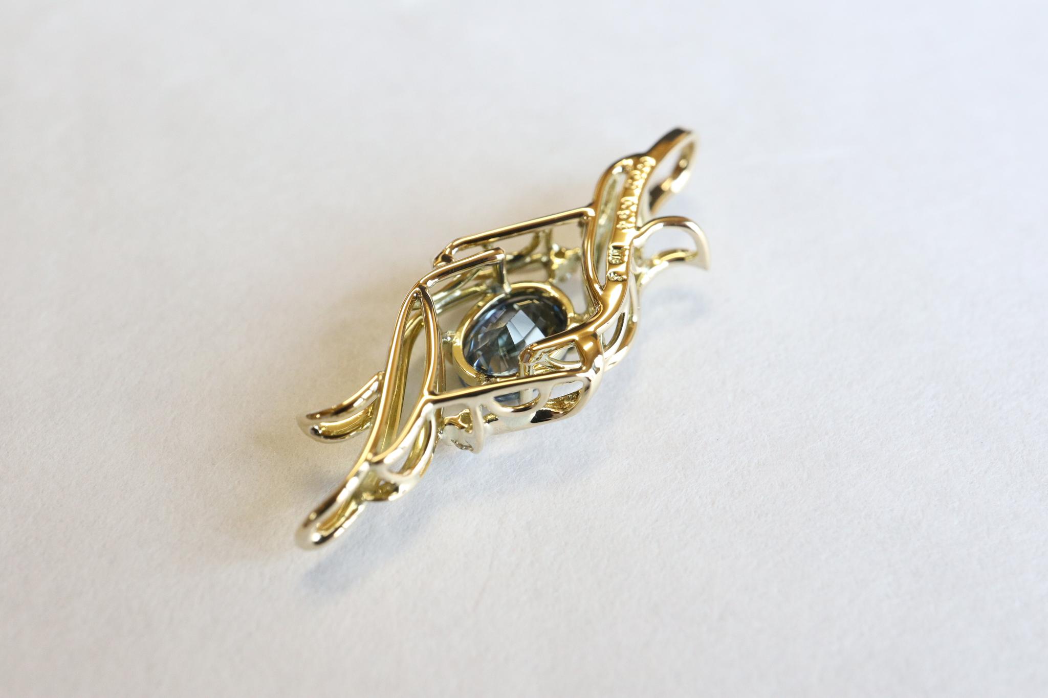 サファイア(ブルー&イエロー)「銀河」デザイン スターダスト梨地 ペンダントトップ18金イエローゴールド ダイヤ入り | 18枚目