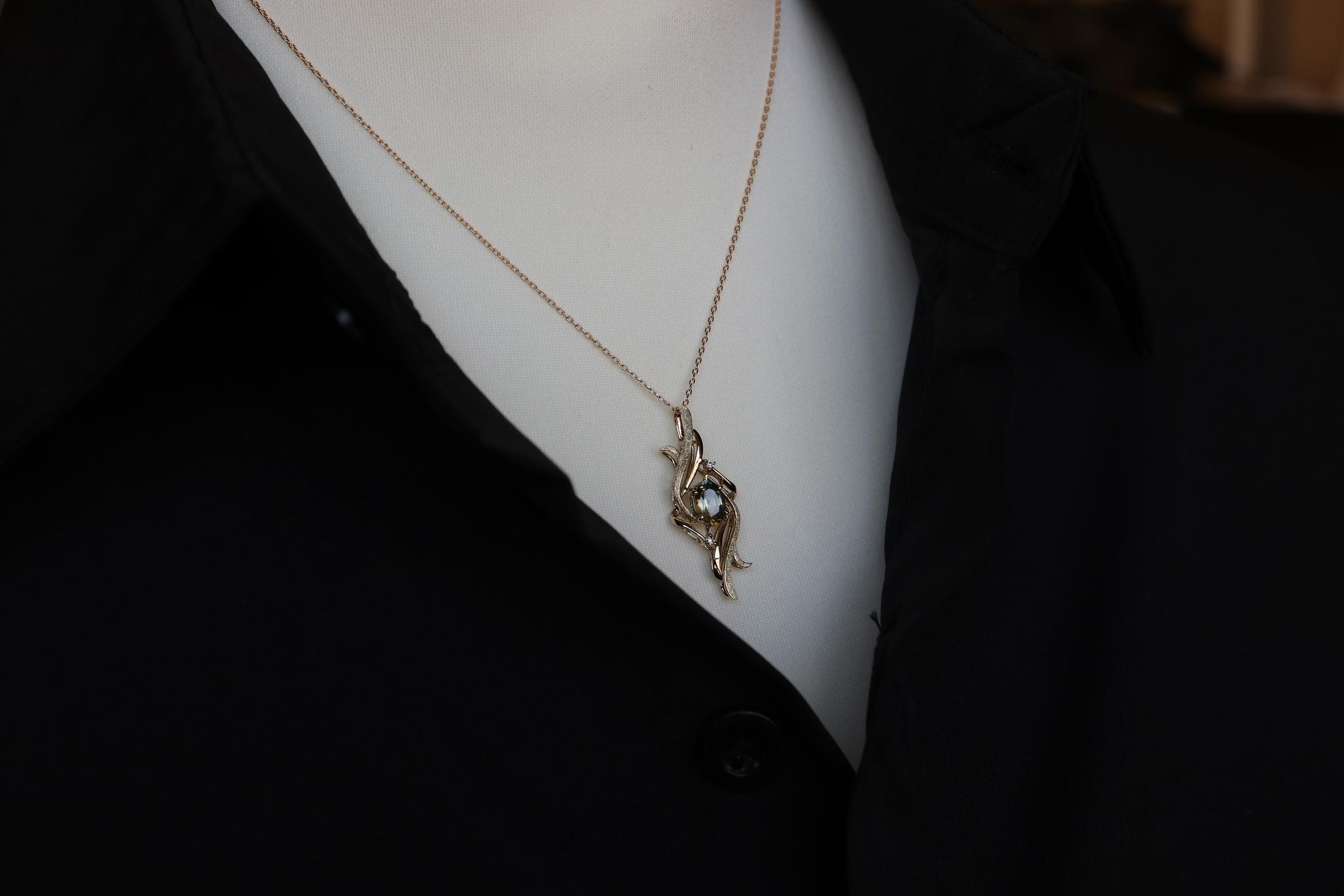 サファイア(ブルー&イエロー)「銀河」デザイン スターダスト梨地 ペンダントトップ18金イエローゴールド ダイヤ入り | 6枚目