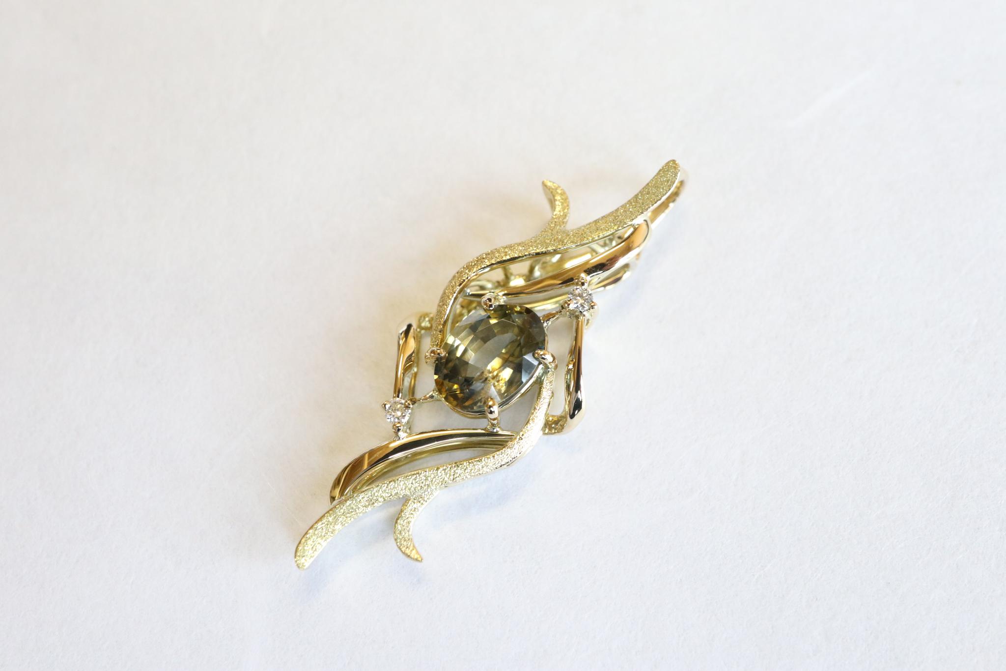 サファイア(ブルー&イエロー)「銀河」デザイン スターダスト梨地 ペンダントトップ18金イエローゴールド ダイヤ入り | 9枚目