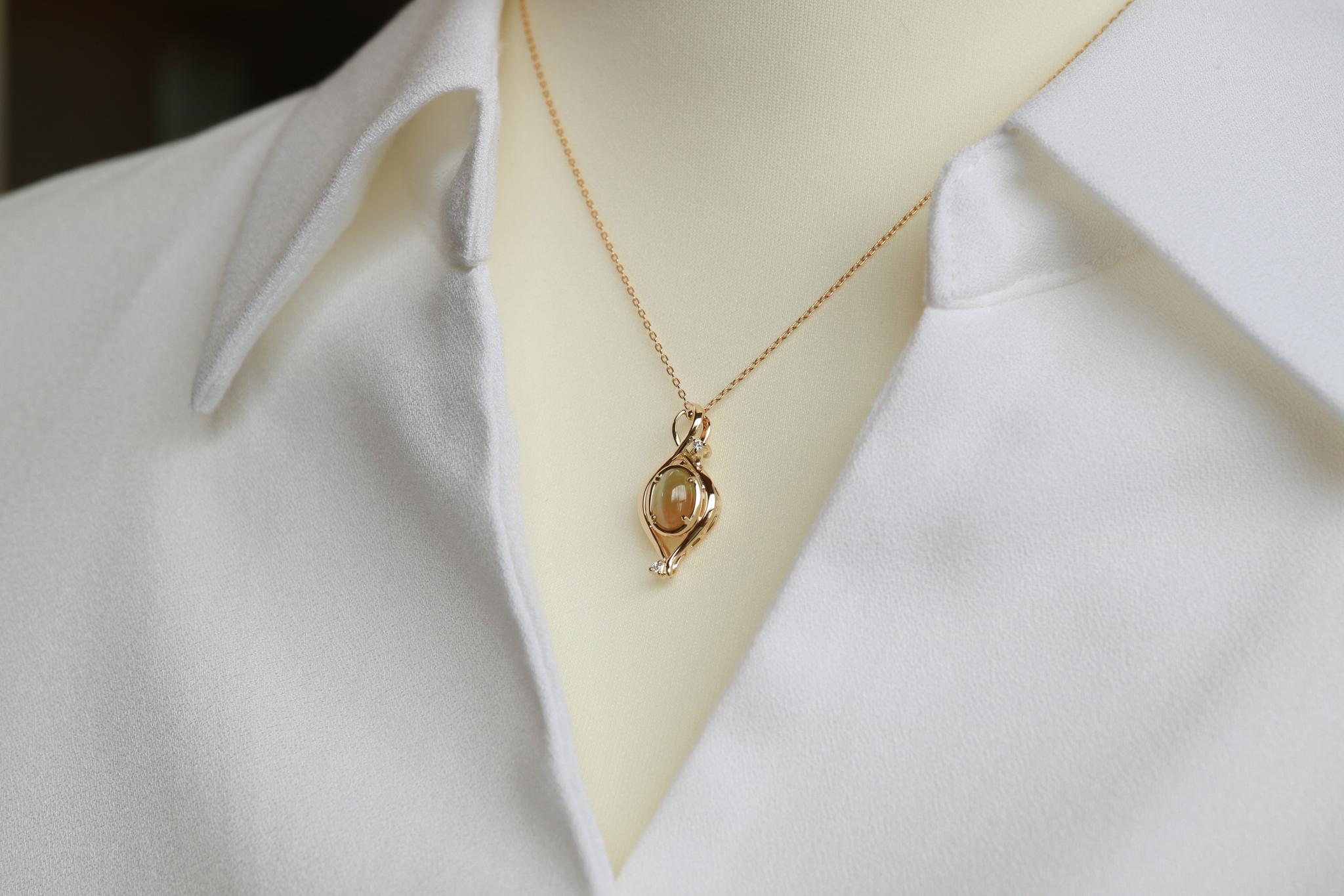 クリソベリルキャッツアイ 1カラットアップ リザーズアイ ペンダントトップ18金イエローゴールド ダイヤモンド入り | 6枚目